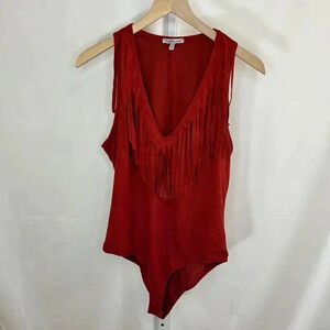 Charlotte Russe Size Large Bodysuit Fringe Western Suede Like Burnt Orange